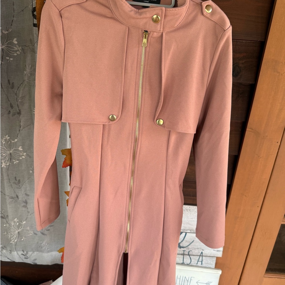 Love Tree Pink Trench Coat with Gold Accents